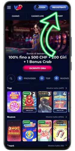 Pulsante di registrazione sul sito web Viper Win